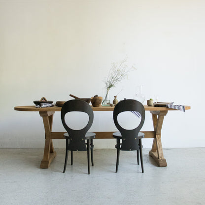 Table à tréteaux ovale en bois récupéré