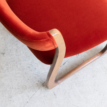Chaise de salle à manger en velours du milieu du siècle
