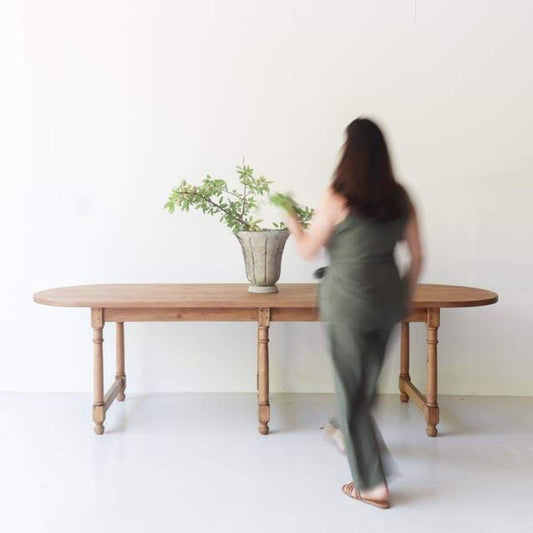 Table de ferme ovale en bois récupéré
